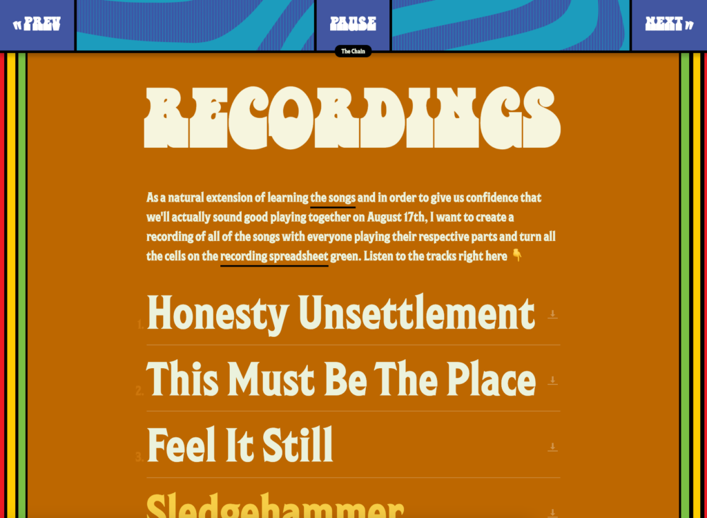 Screenshot of Frostapalooza's recordings website